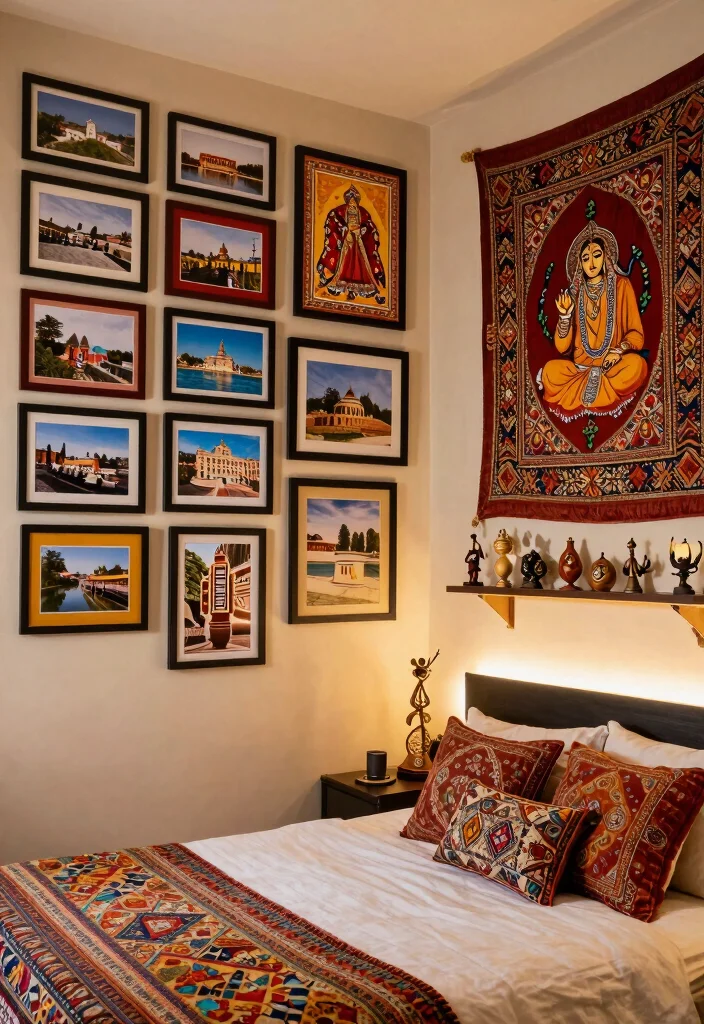 12 Indian Style Bedroom Ideas with Warm Cultural Details 9. Artistic Wall Decor 0