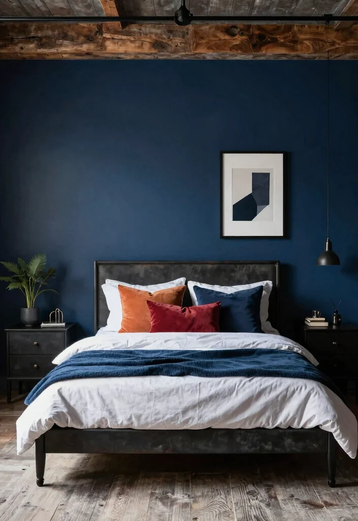 12 Industrial Bedroom Ideas with Raw Modern Texture 11. Using Bold Colors Strategically 0