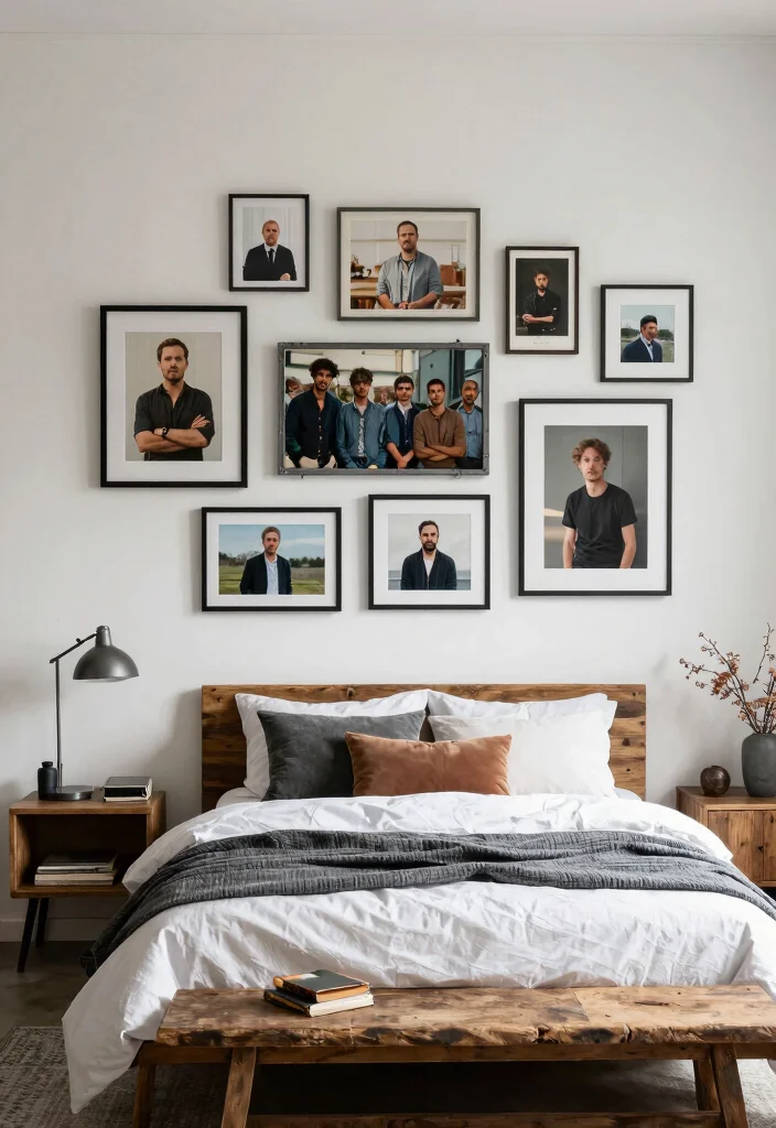 12 Industrial Bedroom Ideas with Raw Modern Texture 12. Personal Touches with Artwork 0