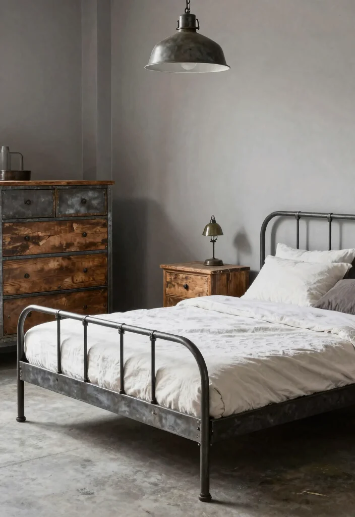 12 Industrial Bedroom Ideas with Raw Modern Texture 2. Industrial Style Furniture 0