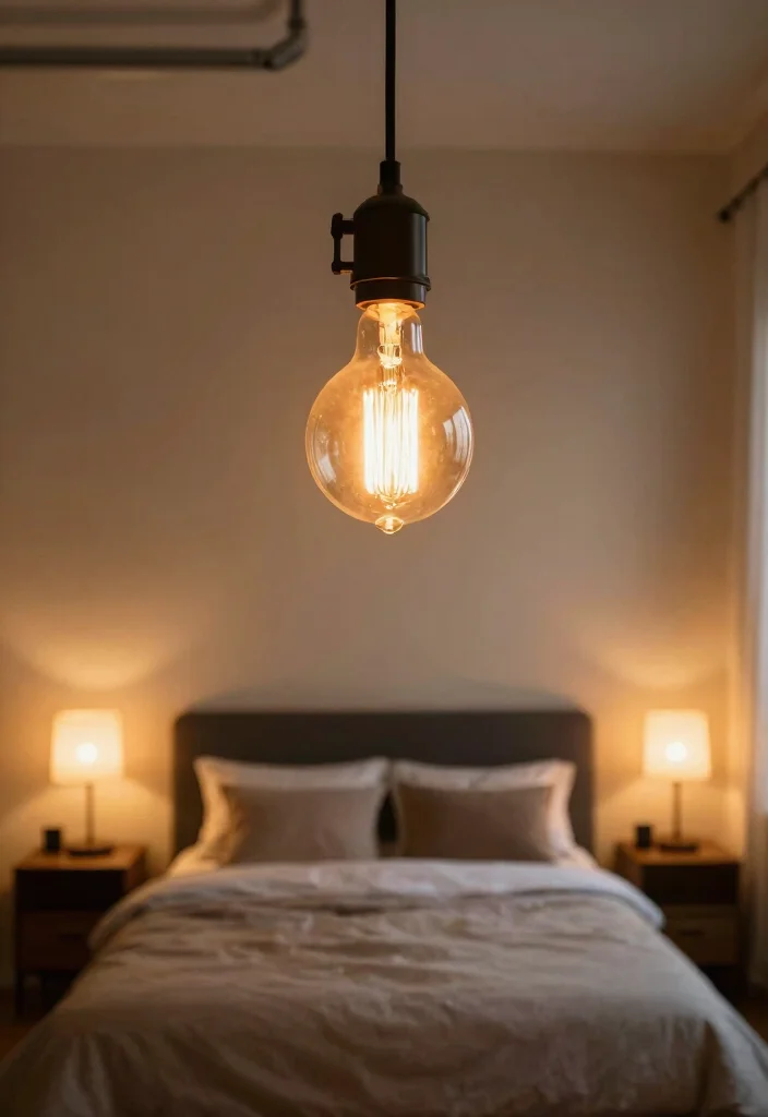 12 Industrial Bedroom Ideas with Raw Modern Texture 4. Vintage Lighting Fixtures 0