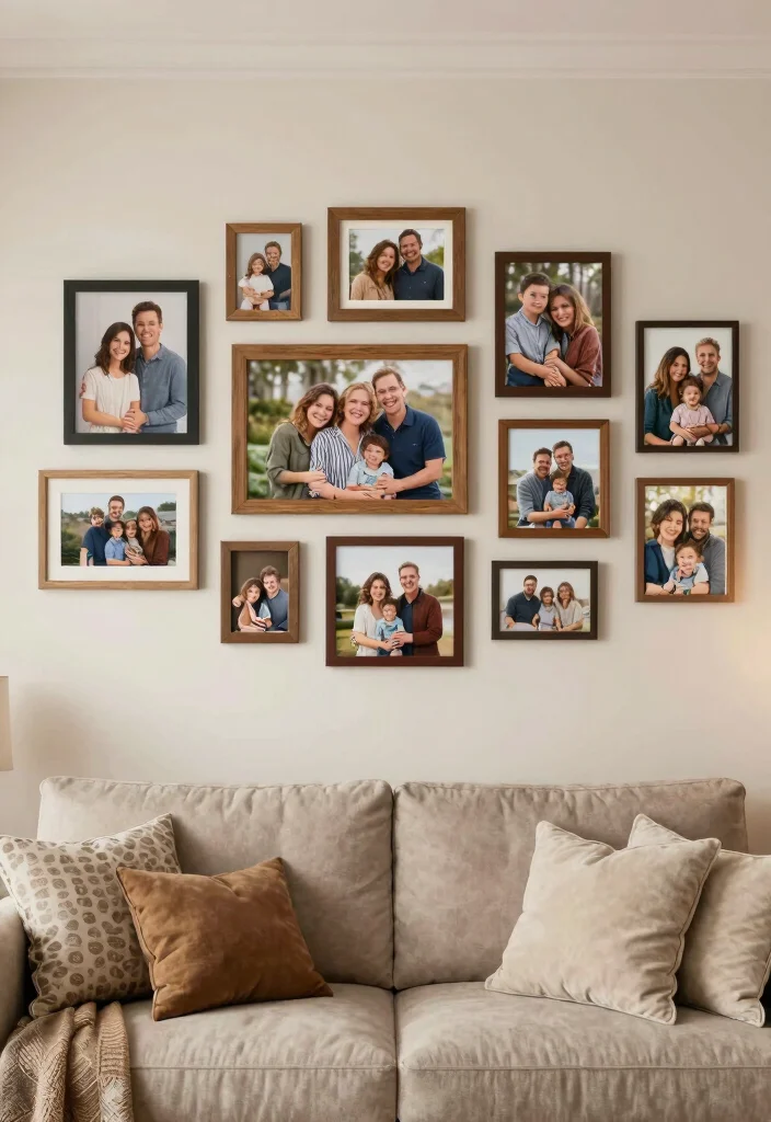 12 Kid Friendly Living Room Ideas with Durable Style 11. Family Photo Displays 0