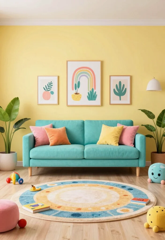 12 Kid Friendly Living Room Ideas with Durable Style 3. Fun and Playful Color Palettes 0