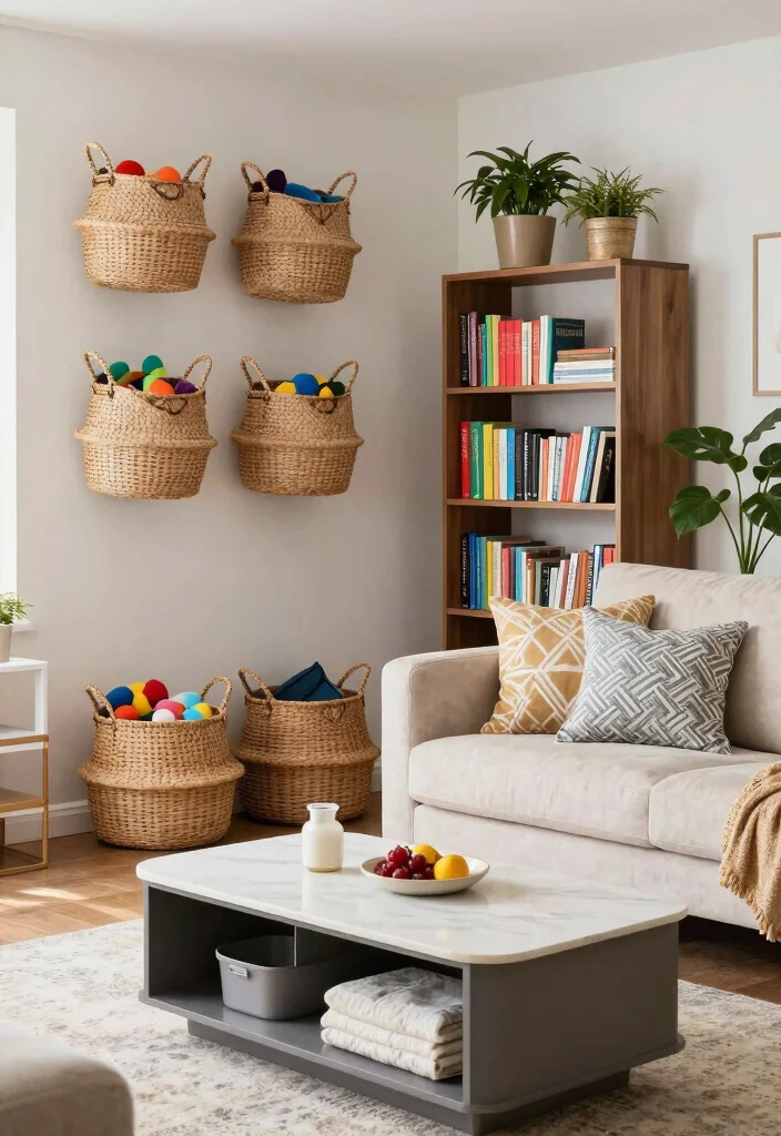12 Kid Friendly Living Room Ideas with Durable Style 6. Stylish Storage Solutions 0