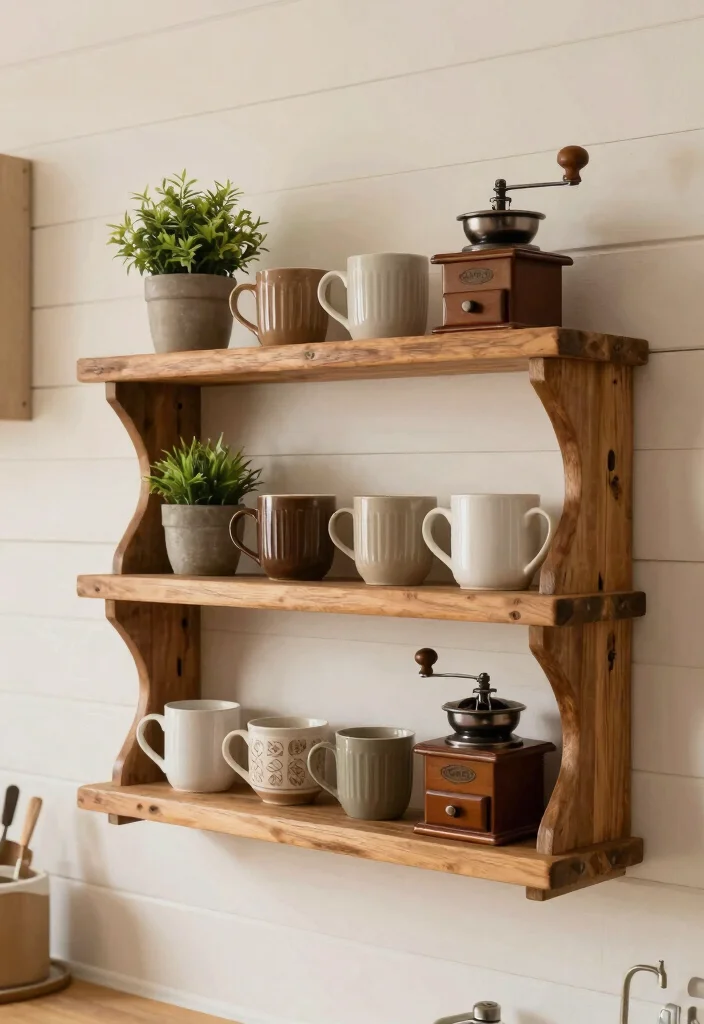 12 Kitchen Coffee Bar Ideas for Morning Rituals 1. Rustic Wooden Shelves 0