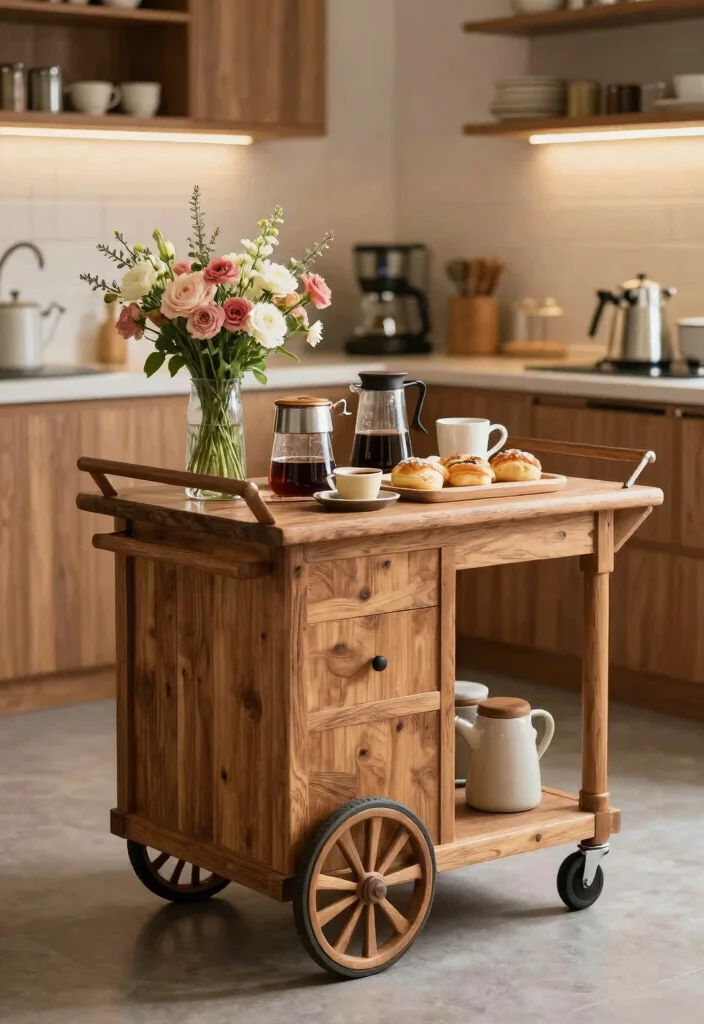12 Kitchen Coffee Bar Ideas for Morning Rituals 3. Farmhouse Style Coffee Cart 0