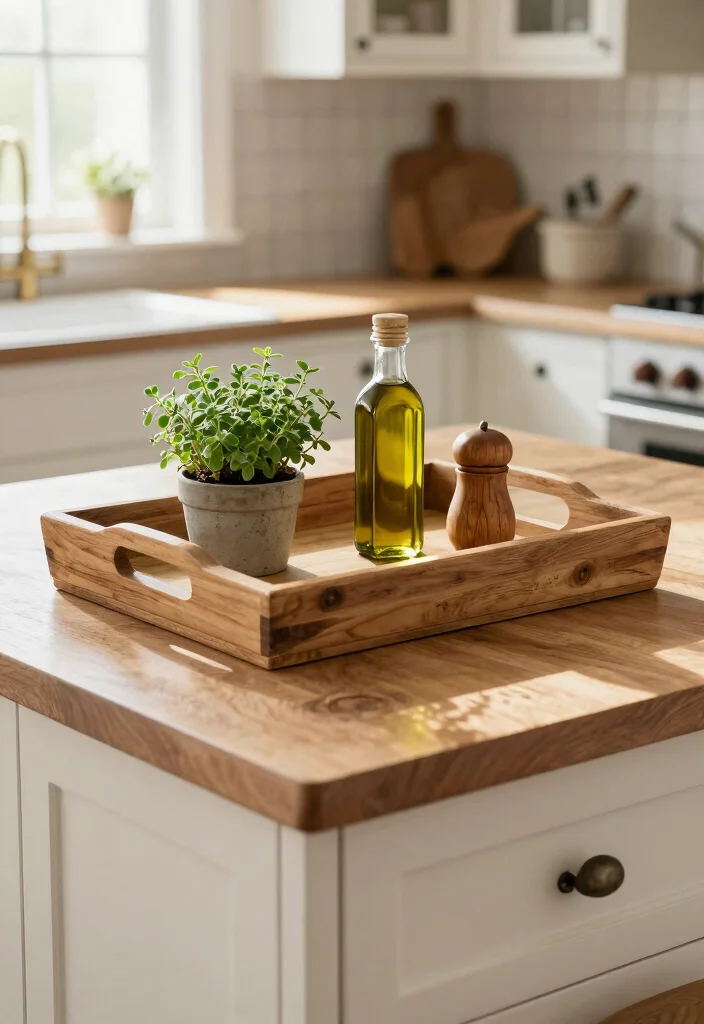 12 Kitchen Island Decor Ideas for Everyday Use 3. Eye Catching Decorative Trays 0