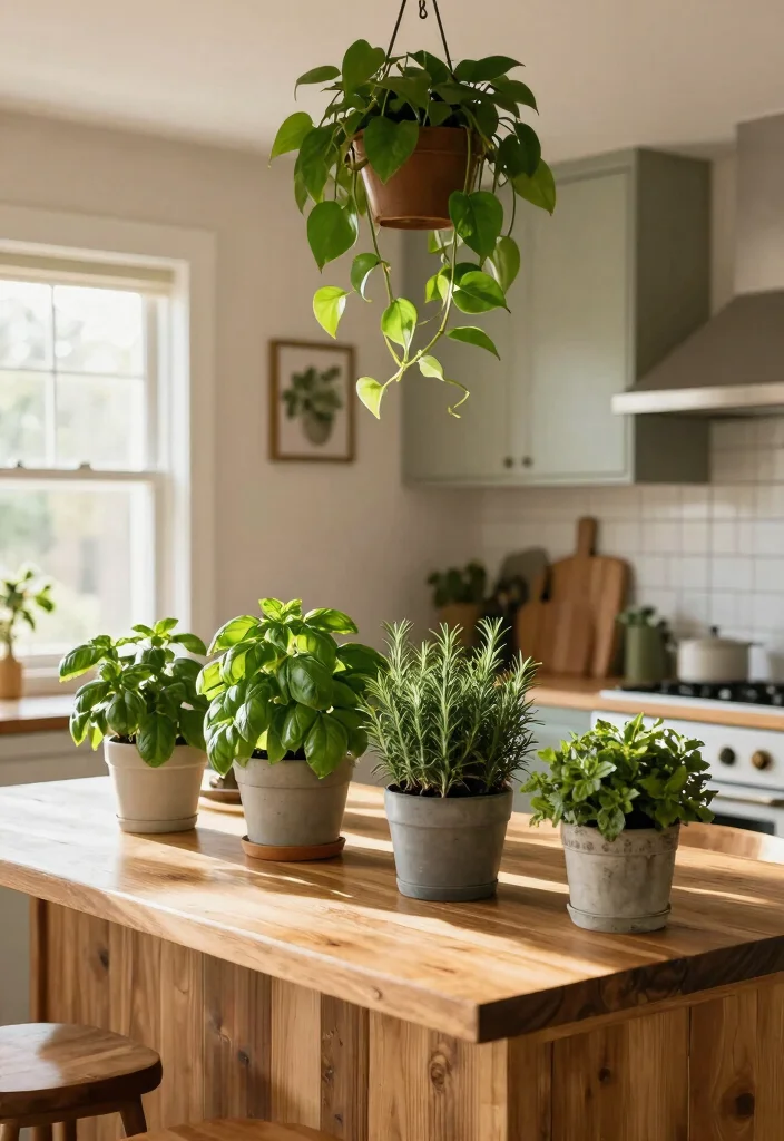 12 Kitchen Island Decor Ideas for Everyday Use 4. Lush Greenery and Plants 0