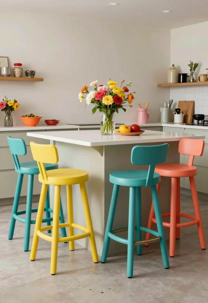 12 Kitchen Island Decorating Ideas for a Styled Finish 1. Use Colorful Bar Stools 0