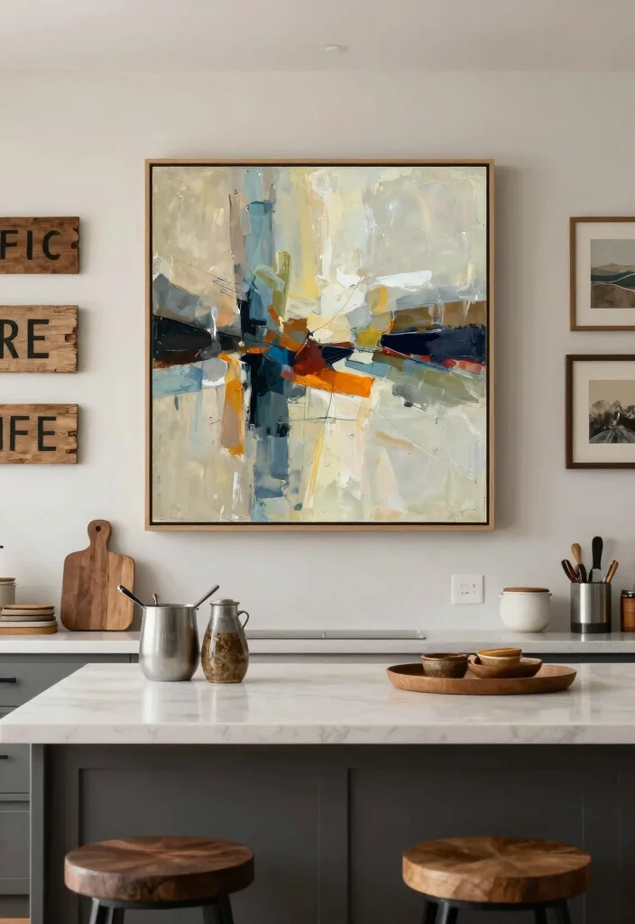 12 Kitchen Island Decorating Ideas for a Styled Finish 10. Artistic Wall Art 0