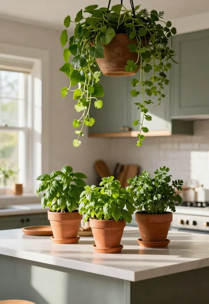 12 Kitchen Island Decorating Ideas for a Styled Finish 4. Go Green with Plants 0