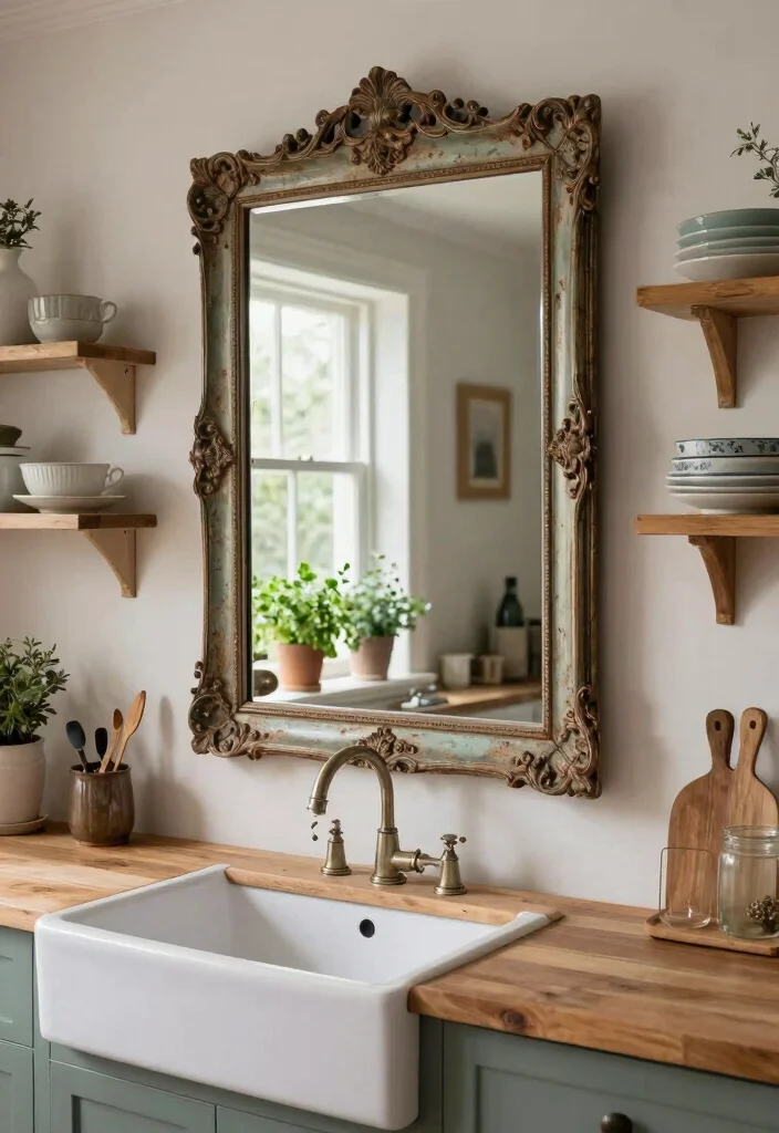 12 Kitchen Mirror Ideas to Reflect Light and Space 1. Statement Vintage Framed Mirrors 0