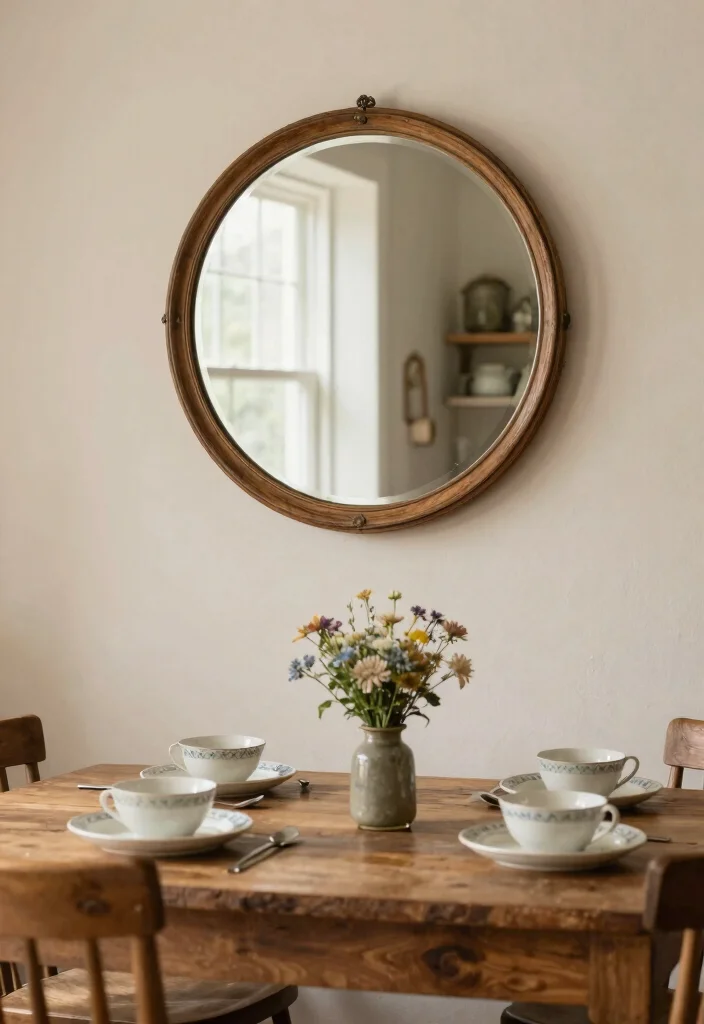 12 Kitchen Mirror Ideas to Reflect Light and Space 3. Vintage Round Mirrors for a Soft Look 0