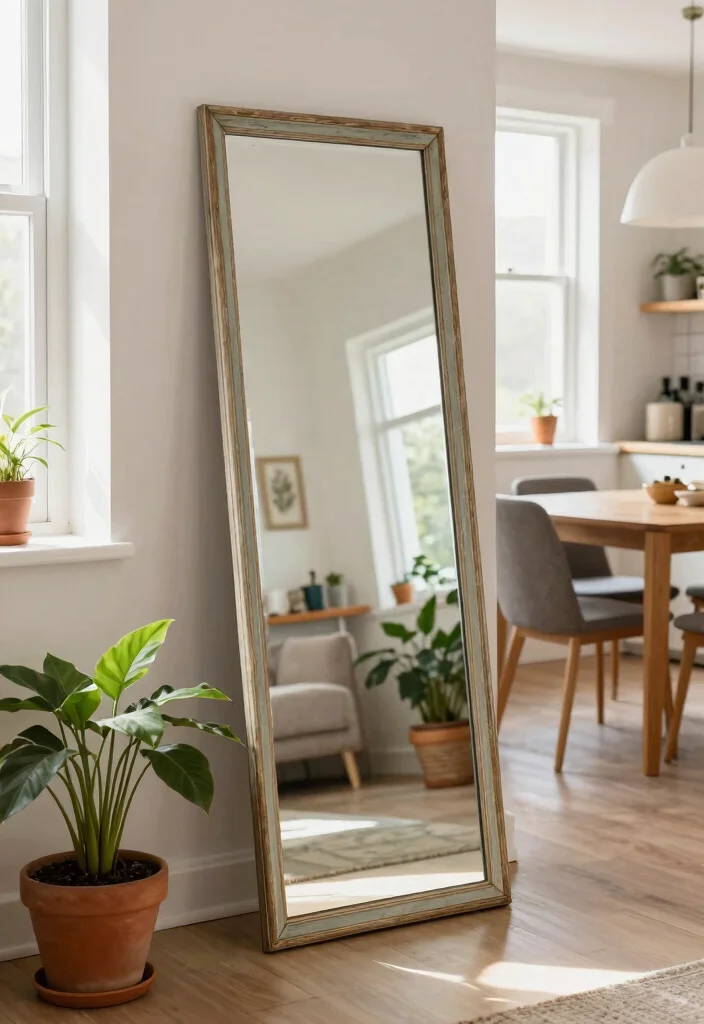 12 Kitchen Mirror Ideas to Reflect Light and Space 7. Vintage Leaning Mirrors 0