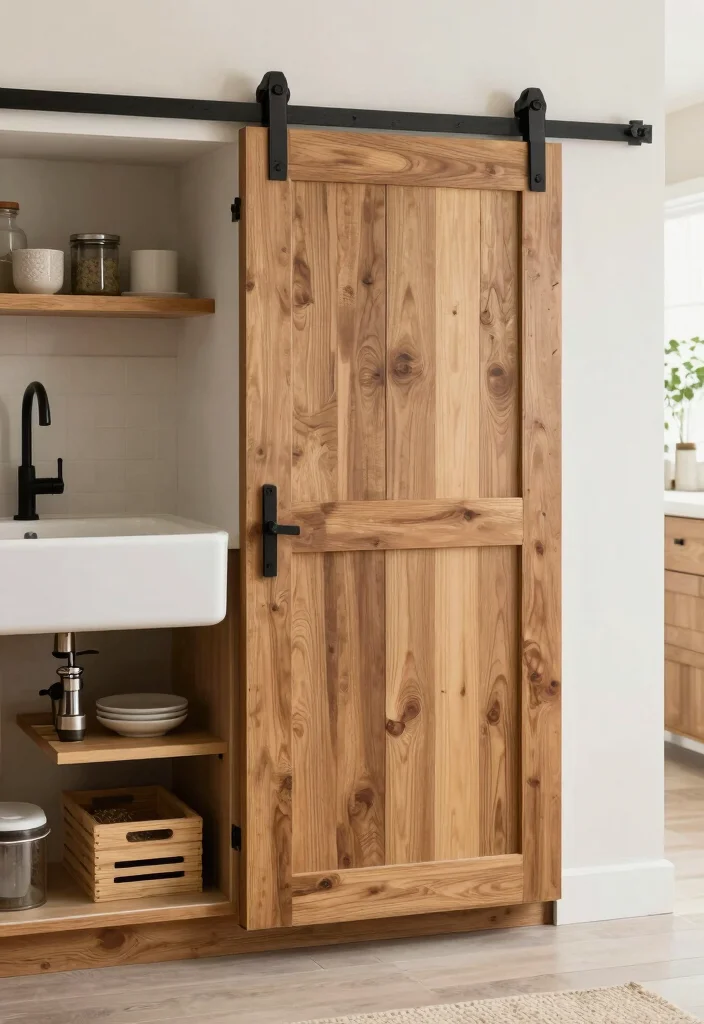 12 Kitchen Sink Cabinet Ideas for Smart Storage 2. Sliding Barn Door Cabinets 0