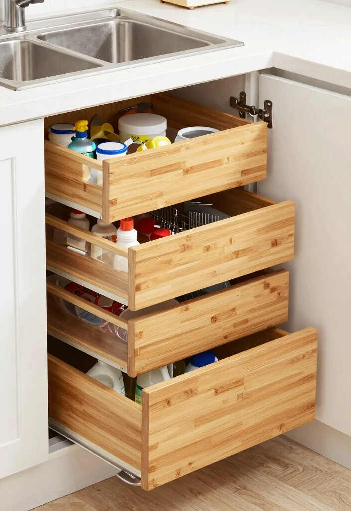 12 Kitchen Sink Cabinet Ideas for Smart Storage 3. Multi Drawer Organizers 0
