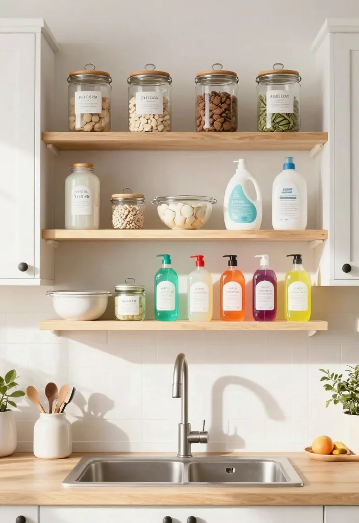 12 Kitchen Sink Cabinet Ideas for Smart Storage 5. Open Shelving Above the Sink 0