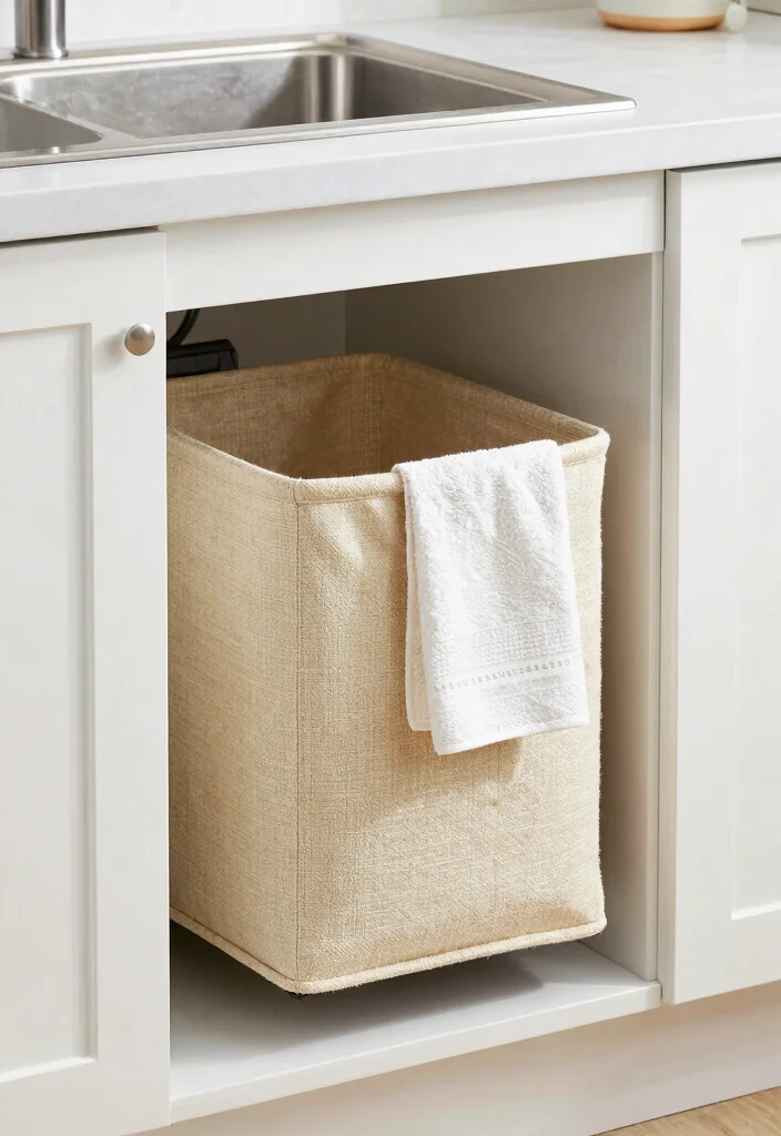 12 Kitchen Sink Cabinet Ideas for Smart Storage 8. Hidden Hamper for Dish Towels 0