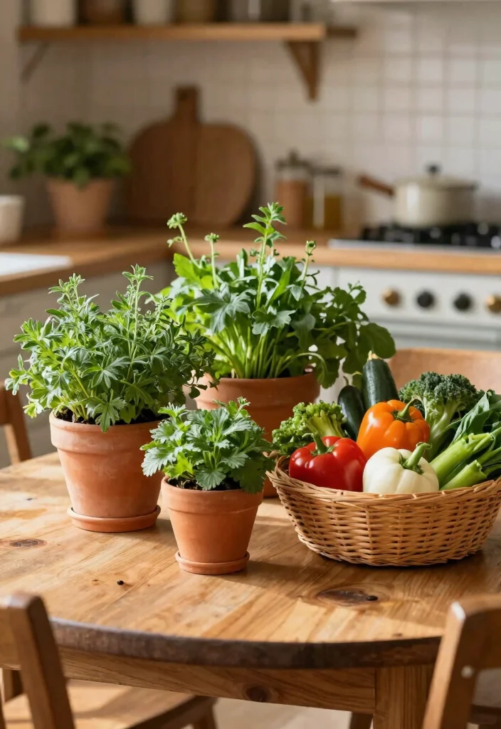 12 Kitchen Table Decor Ideas for Everyday Styling 6. Herb and Vegetable Displays 0