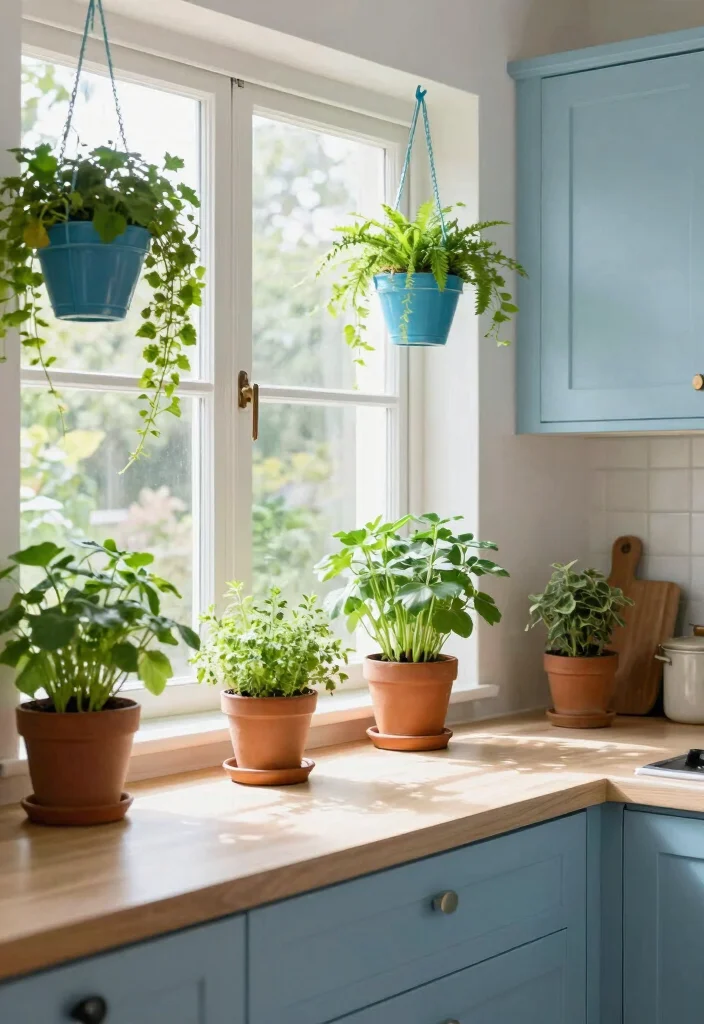 12 Light Blue Kitchen Ideas for a Fresh Airy Look 11. Fresh Blue Greenery 0