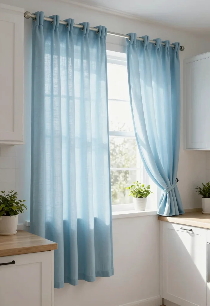 12 Light Blue Kitchen Ideas for a Fresh Airy Look 9. Soft Blue Window Treatments 0