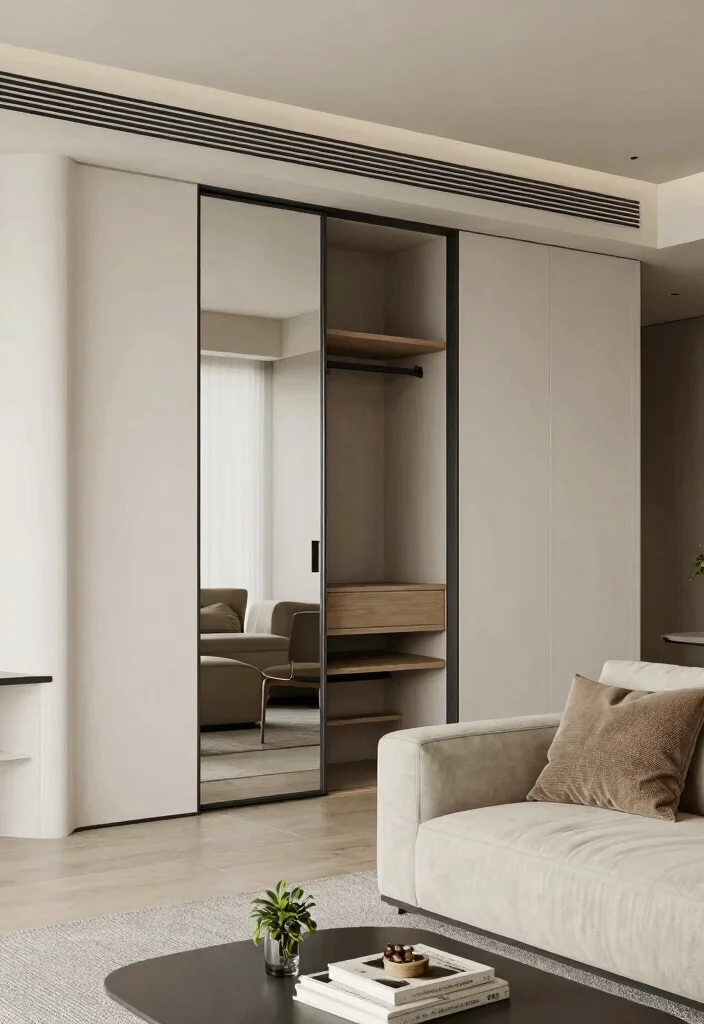 12 Living Room Closet Ideas for Hidden Storage 1. Built in Closet with Sliding Doors 0