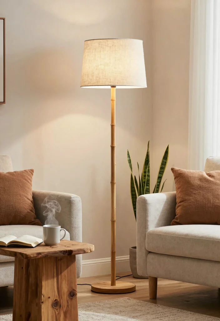 12 Living Room Lamp Lighting Ideas for Cozy Evenings 1. Sustainable Bamboo Floor Lamp 0