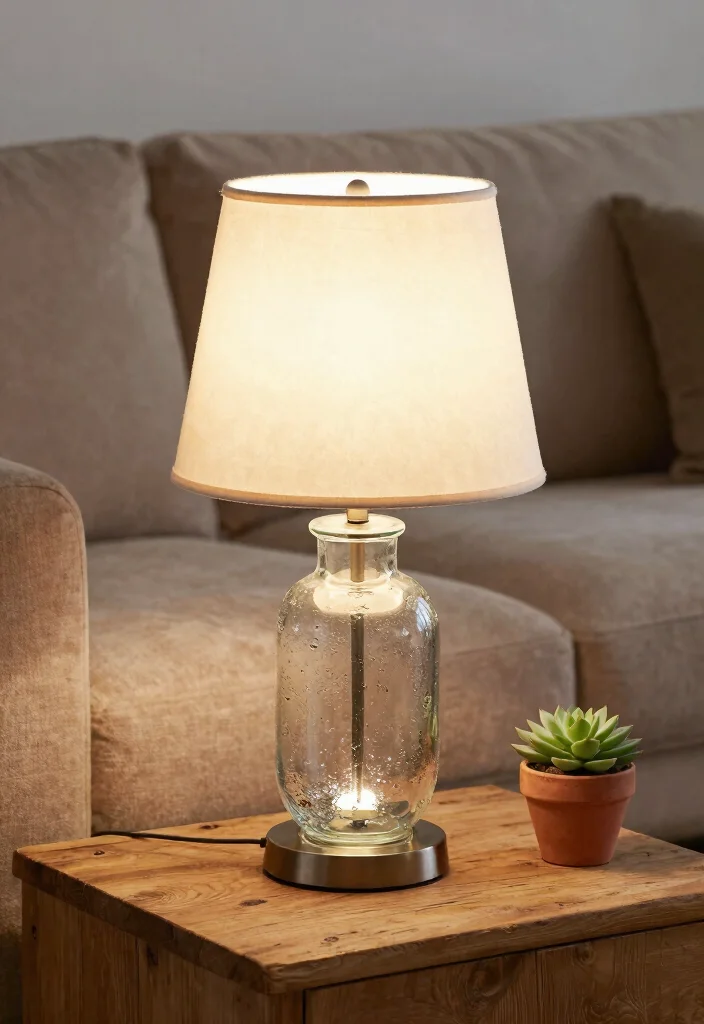 12 Living Room Lamp Lighting Ideas for Cozy Evenings 2. Recycled Glass Table Lamp 0