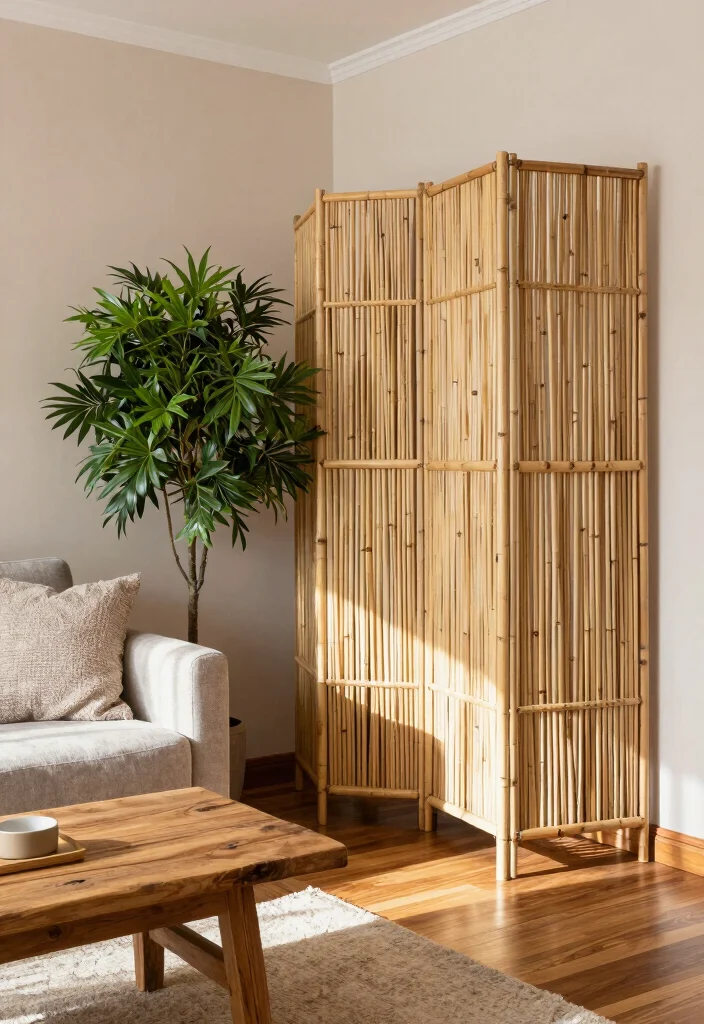 12 Living Room Partition Ideas to Define Open Spaces 1. Bamboo Room Dividers 0