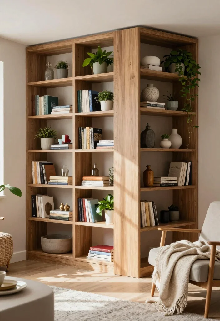 12 Living Room Partition Ideas to Define Open Spaces 6. Open Shelving Units 0