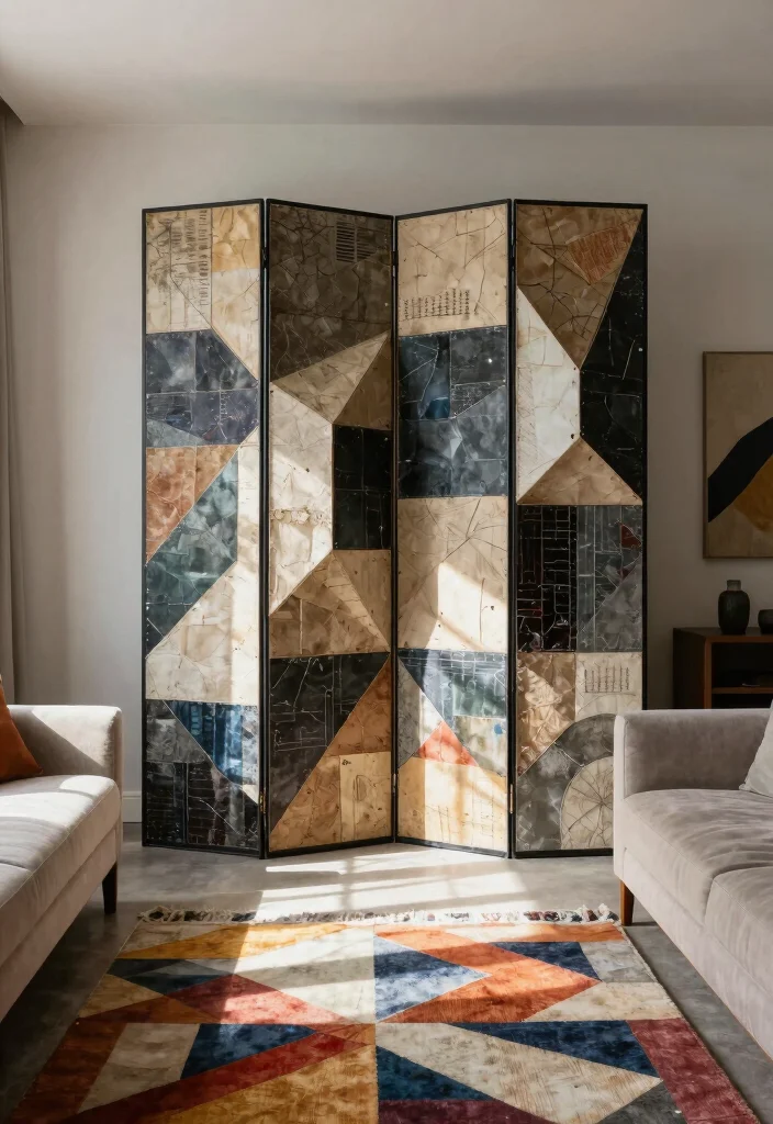 12 Living Room Partition Ideas to Define Open Spaces 7. Geometric Partitions 0