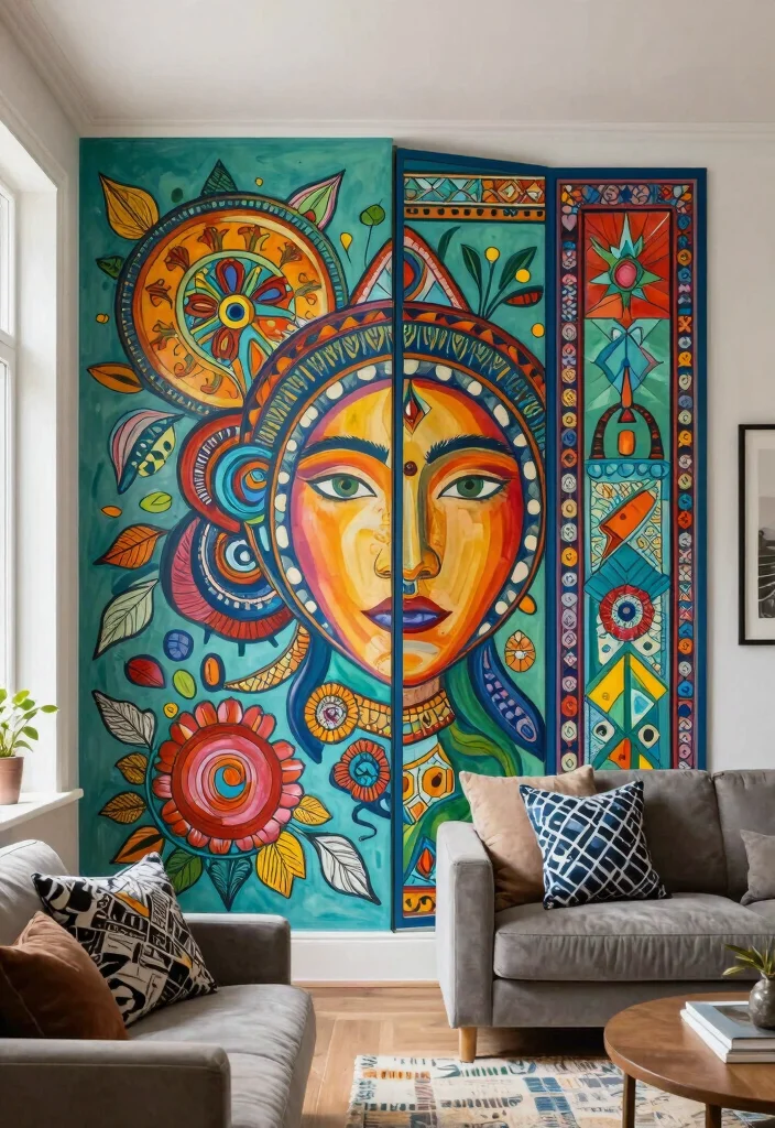 12 Living Room Partition Ideas to Define Open Spaces 9. Artistic Murals or Wall Art 0