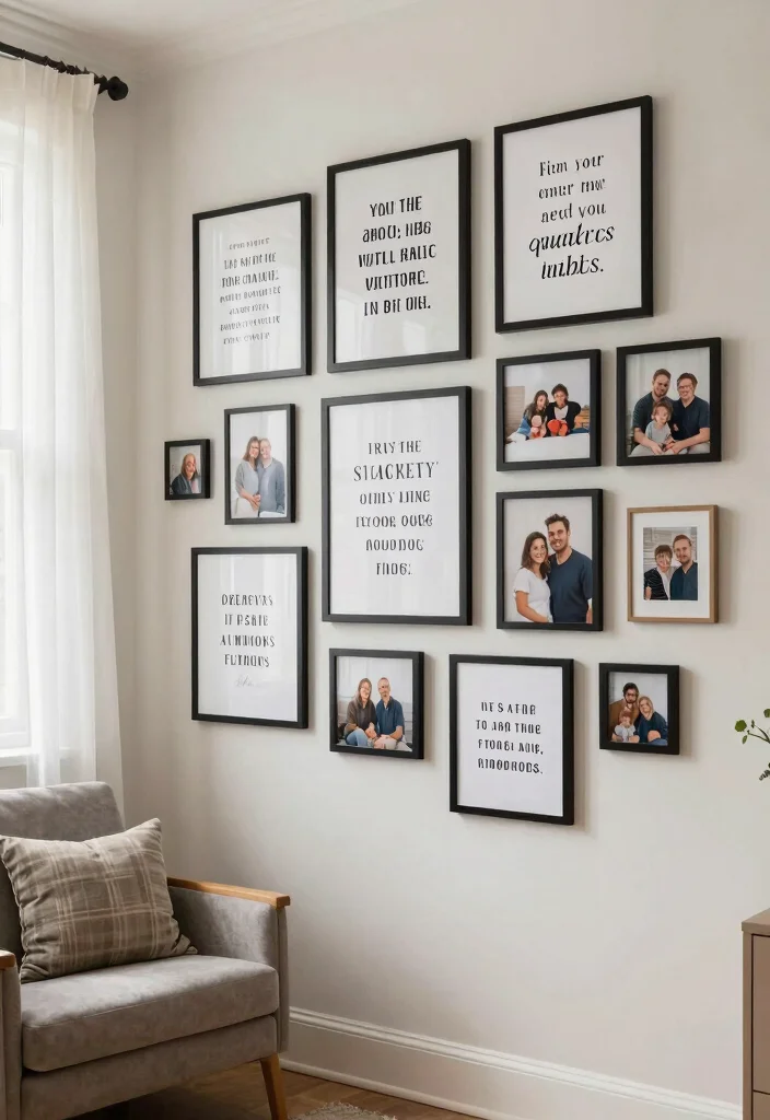 12 Living Room Photo Wall Ideas for Personal Decor 12. Inspirational Quotes Photos 0