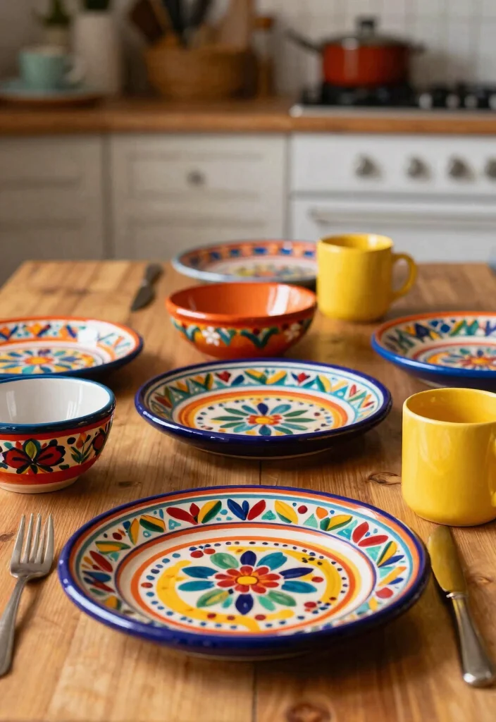 12 Mexican Kitchen Decor Ideas with Colorful Character 11. Celebrate Mexican Culture with Themed Dinnerware 0