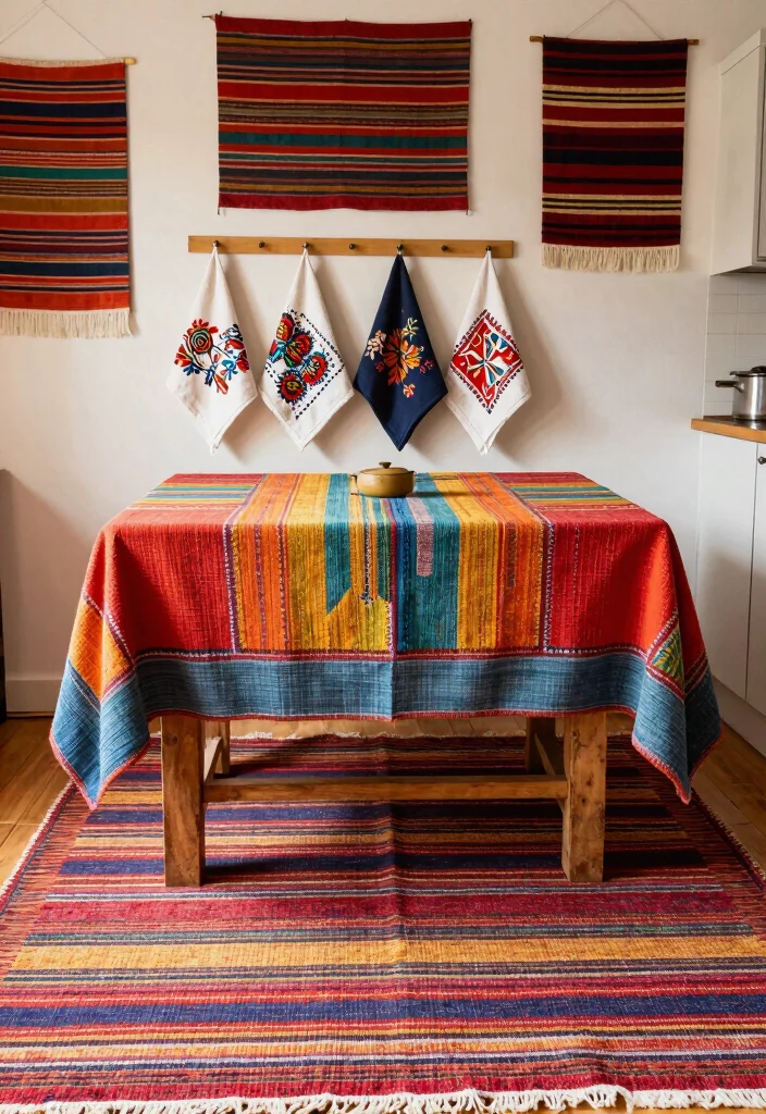 12 Mexican Kitchen Decor Ideas with Colorful Character 6. Textiles with Texture 0