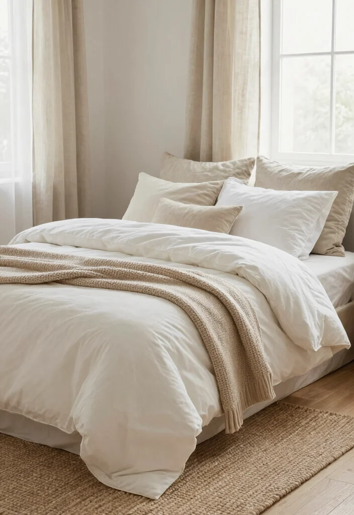 12 Minimal Bedroom Design Ideas for Calm Living 3. Layered Textures for Comfort 0