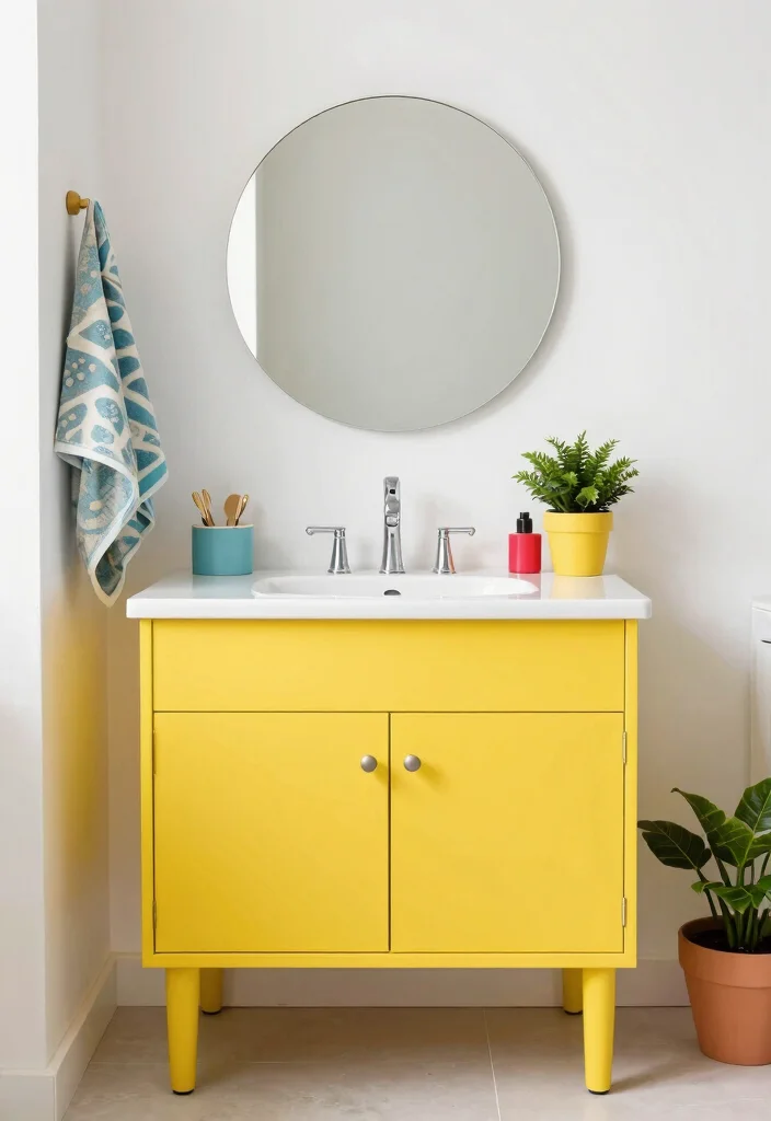 12 One Sink Bathroom Vanity Ideas for Style and Storage 10. Colorful Cabinets for a Fun Pop 0