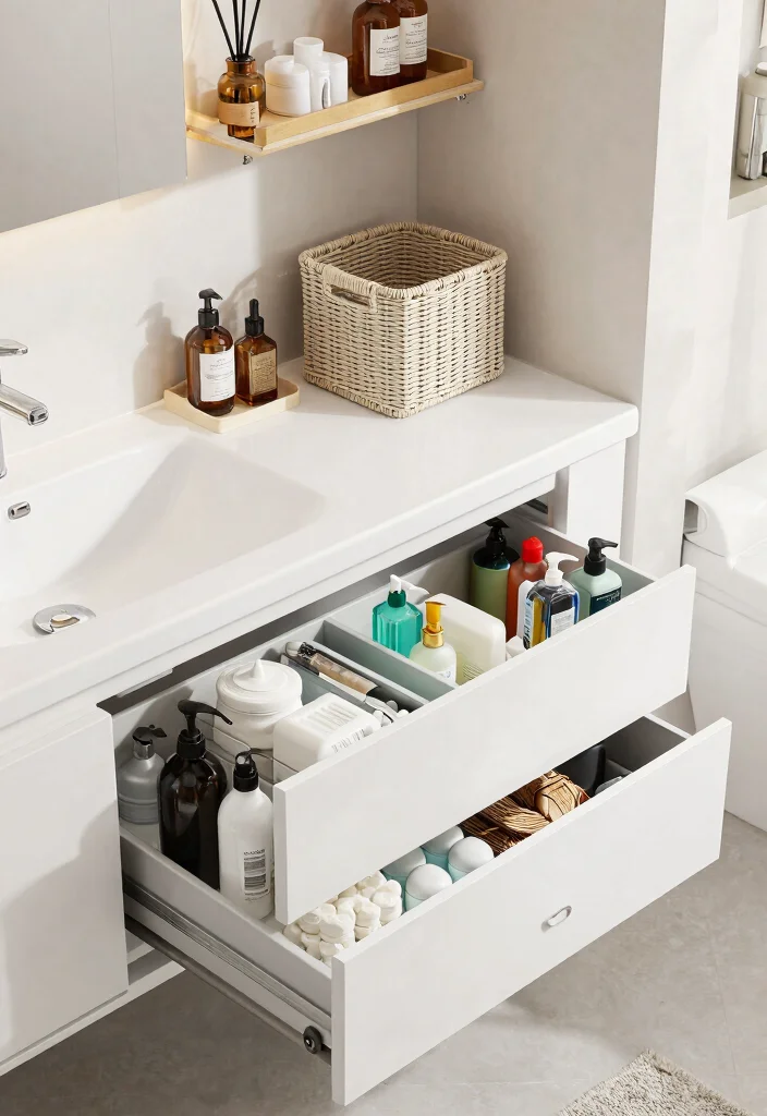 12 One Sink Bathroom Vanity Ideas for Style and Storage 11. Smart Storage Solutions 0
