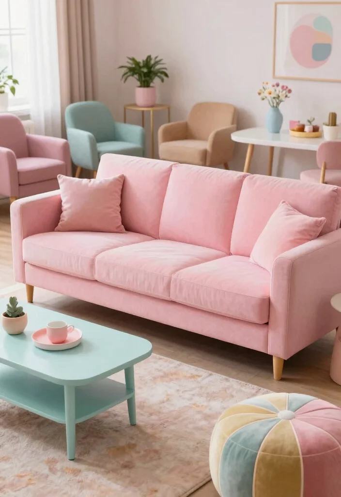 12 Pastel Living Room Ideas with Gentle Color 10. Playful Pastel Furniture 0