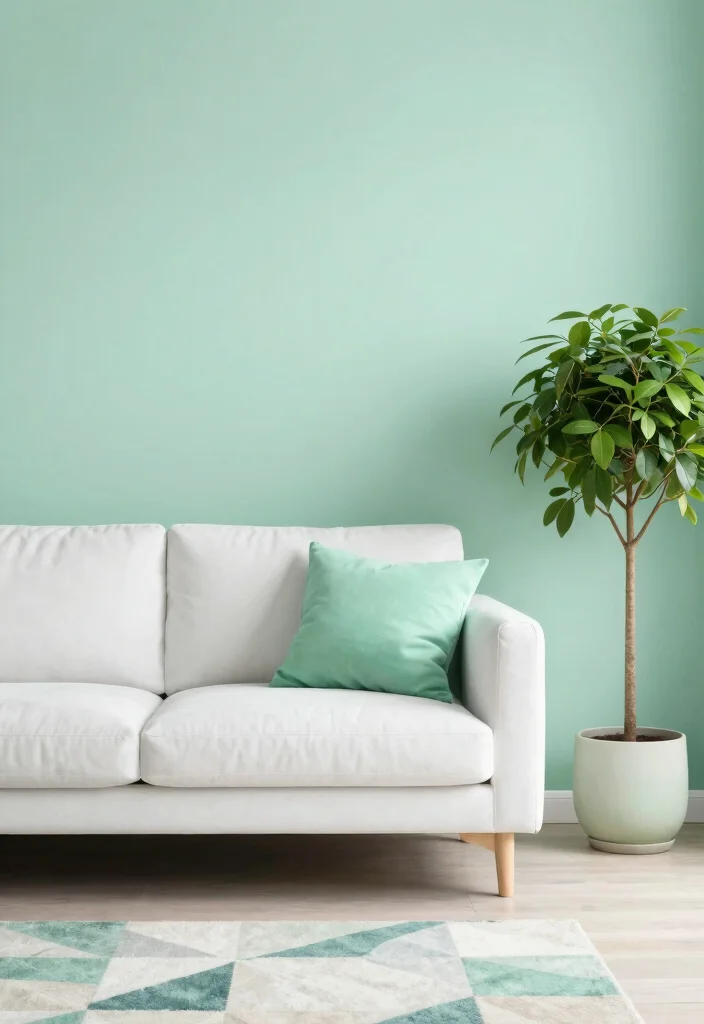 12 Pastel Living Room Ideas with Gentle Color 2. Mint Green Minimalism 0