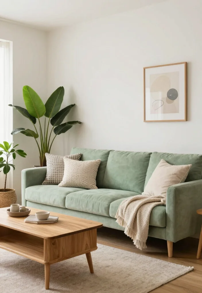 12 Pastel Living Room Ideas with Gentle Color 8. Creamy Whites and Pastel Greens 0