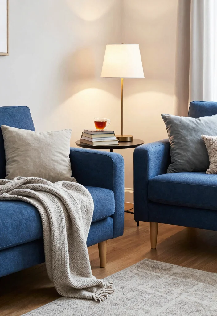12 Royal Blue Couch Living Room Ideas with Bold Style 10. Cozy Nooks 0