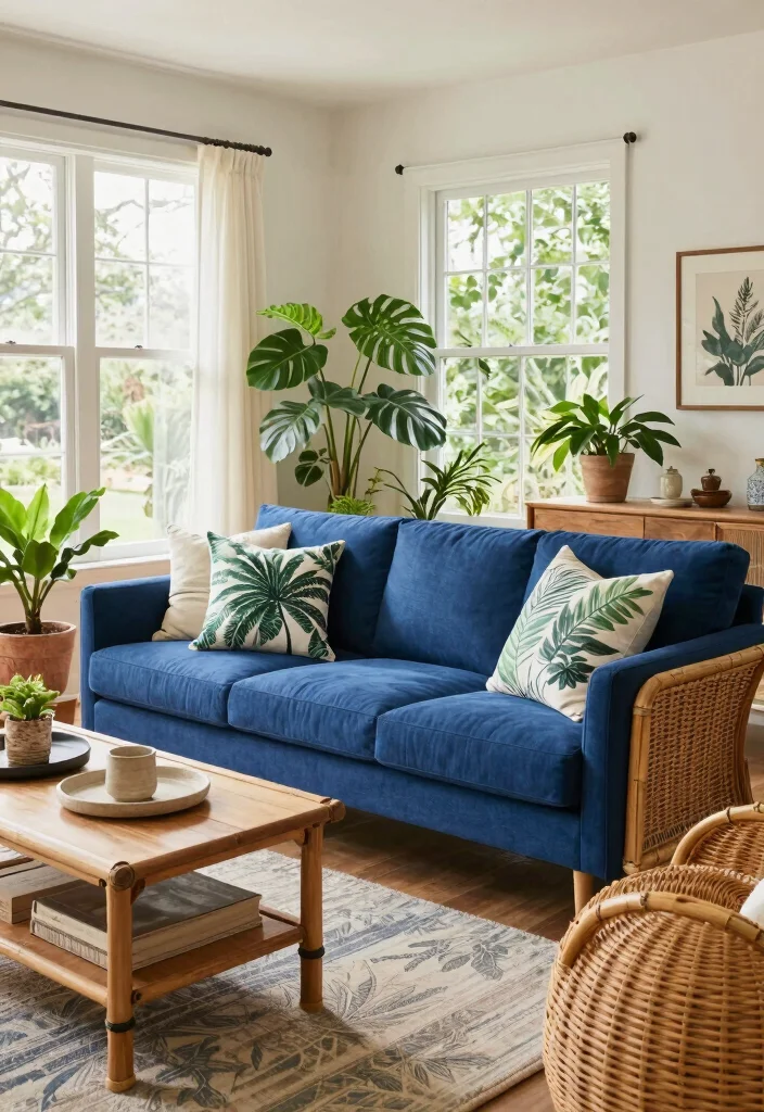 12 Royal Blue Couch Living Room Ideas with Bold Style 11. Outdoor Inspired Design 0