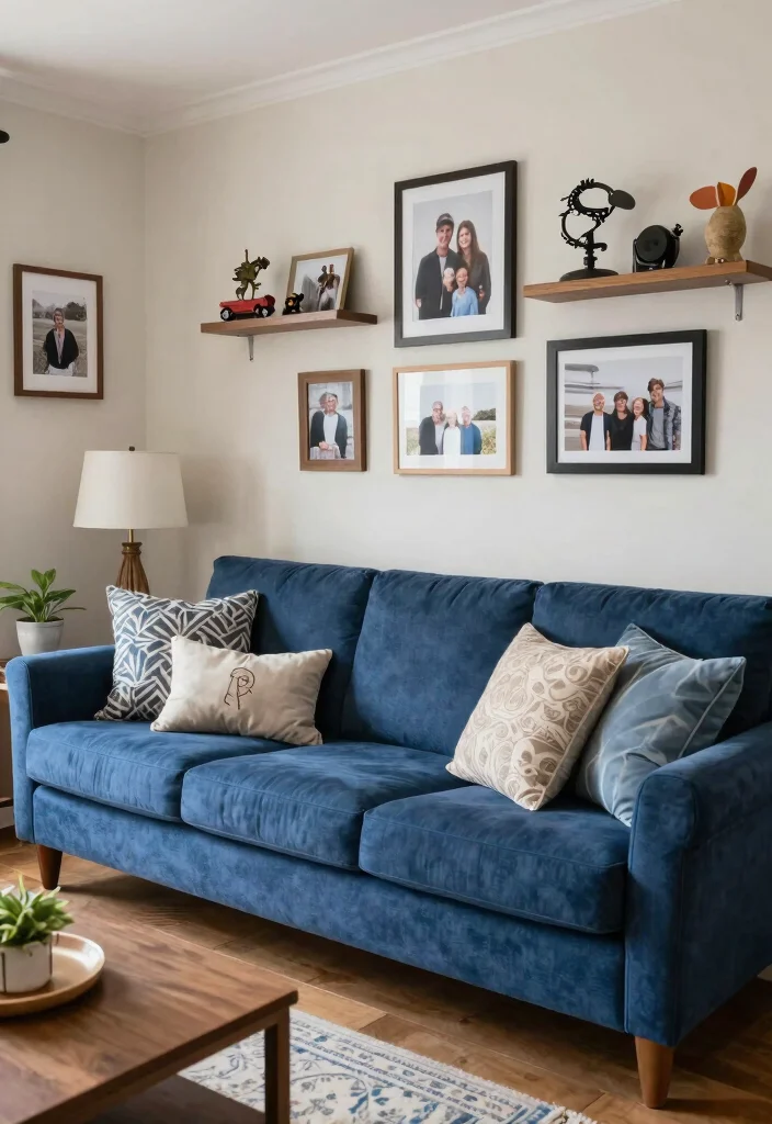 12 Royal Blue Couch Living Room Ideas with Bold Style 12. Personal Touches 0
