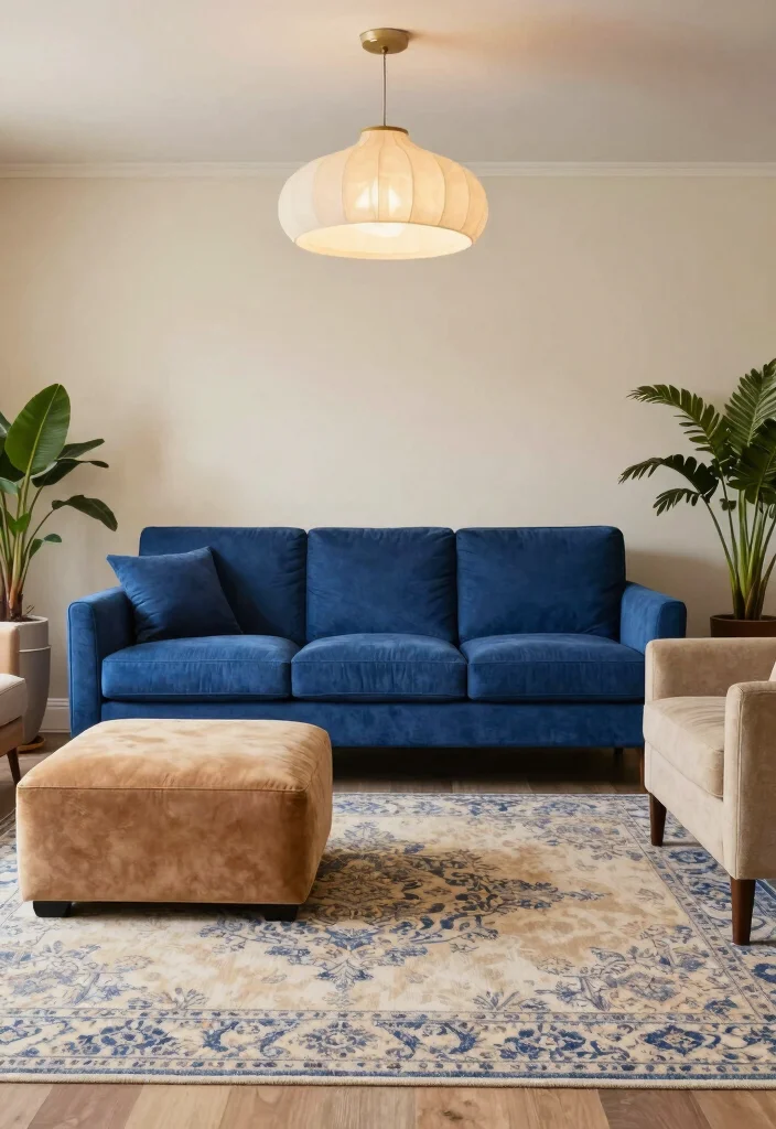 12 Royal Blue Couch Living Room Ideas with Bold Style 2. Contrasting Neutrals 0