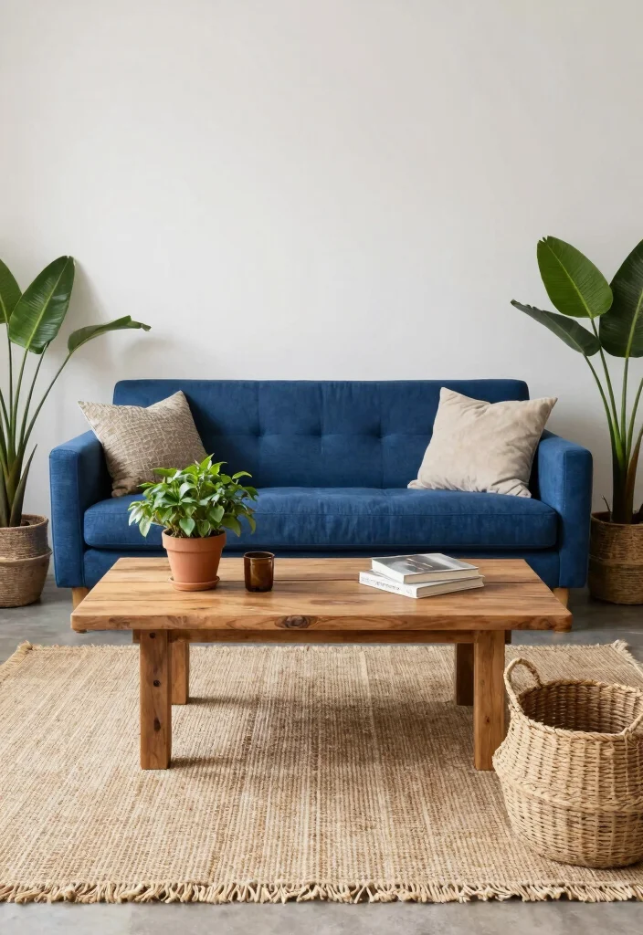 12 Royal Blue Couch Living Room Ideas with Bold Style 5. Natural Elements 0