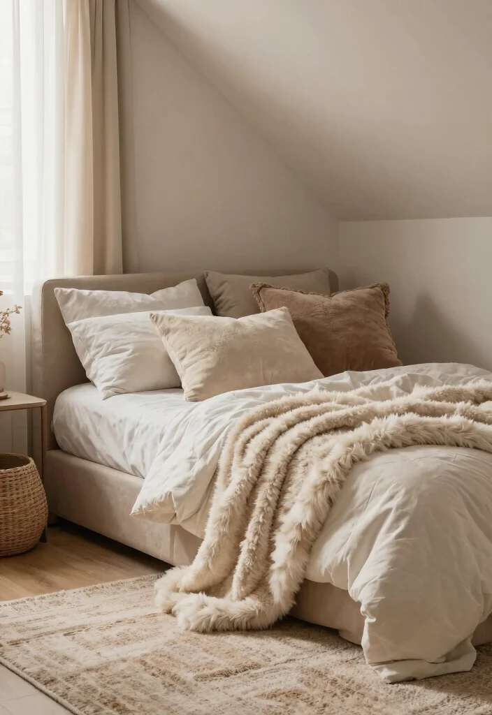 12 Slanted Ceiling Bedroom Ideas That Use Every Inch 12. Embrace Cozy Textiles 0