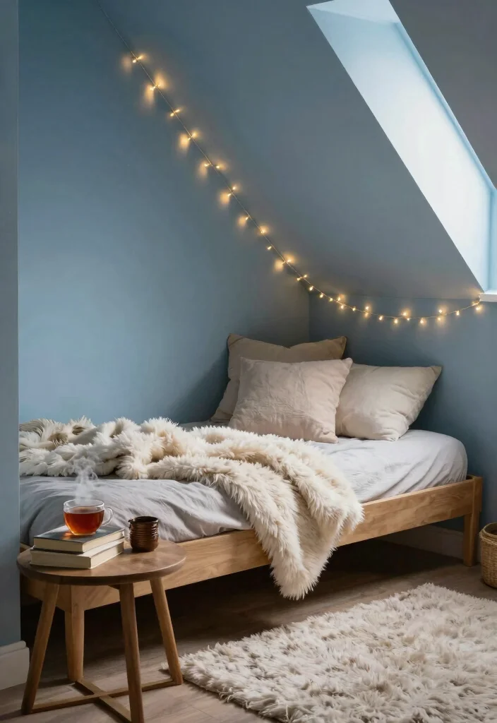 12 Slanted Ceiling Bedroom Ideas That Use Every Inch 2. Cozy Nook Under the Eaves 0
