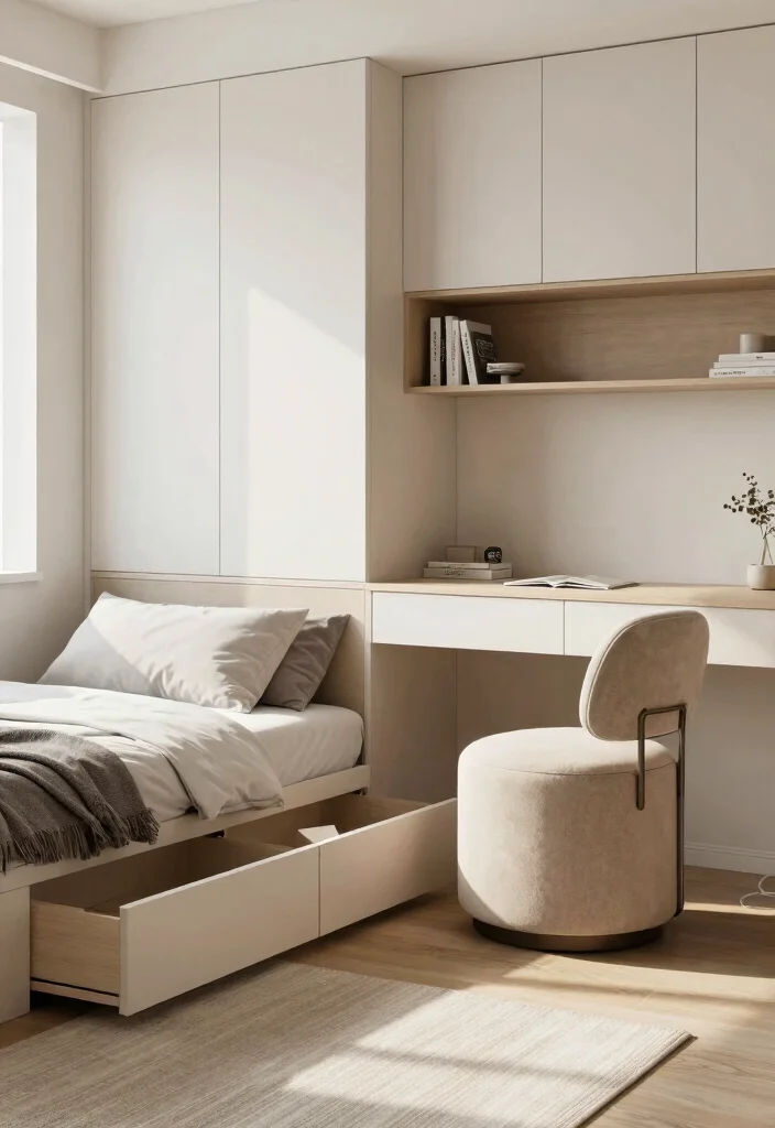 12 Slanted Ceiling Bedroom Ideas That Use Every Inch 5. Multi Functional Furniture 0