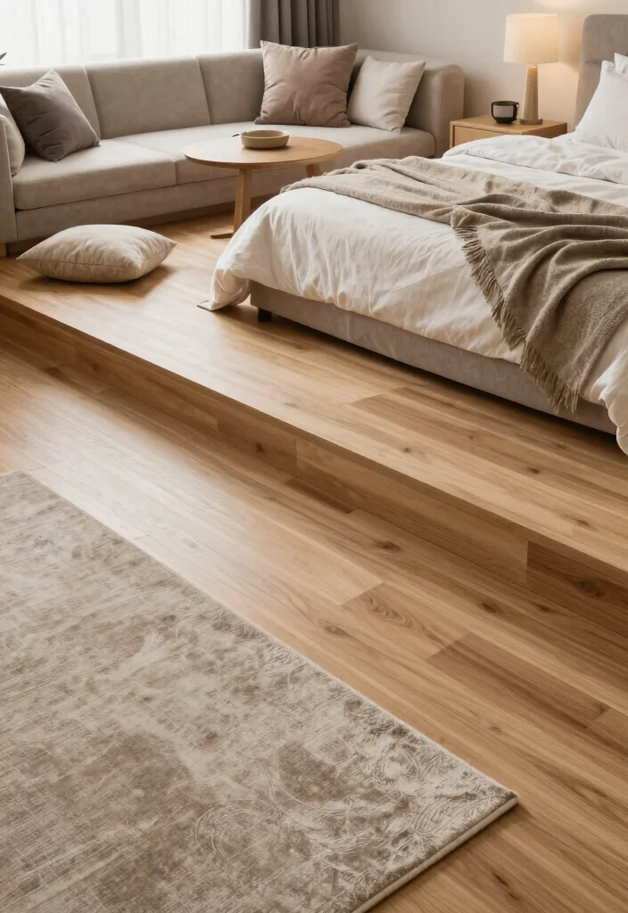 12 Slanted Ceiling Bedroom Ideas That Use Every Inch 8. Create Levels with Flooring 0